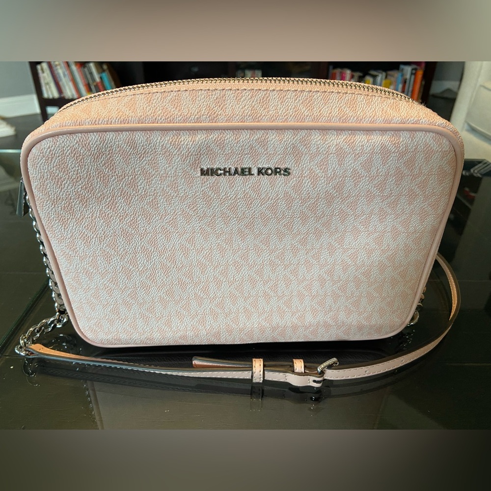 Michael Kors light pink camera crossbody bag
